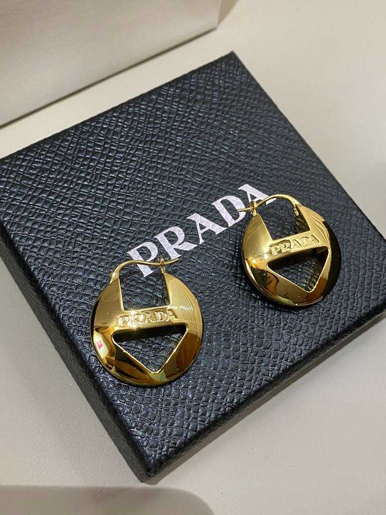 Prada- Shiny Gold Logo Circle Hoop Earrings- Women Jewelry 355$